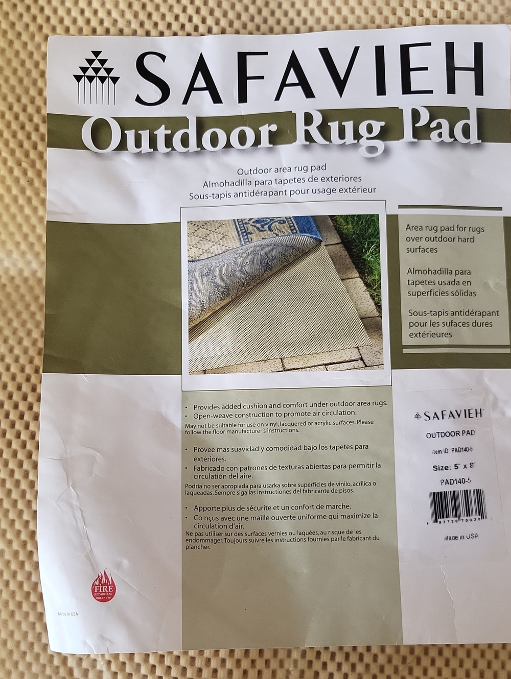 Safavieh Outdoor Rug Pad in Tan